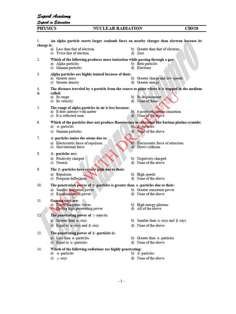 Nuclear Radiation Concepts and Questions | PDF | Gamma Ray | Ionizing ...