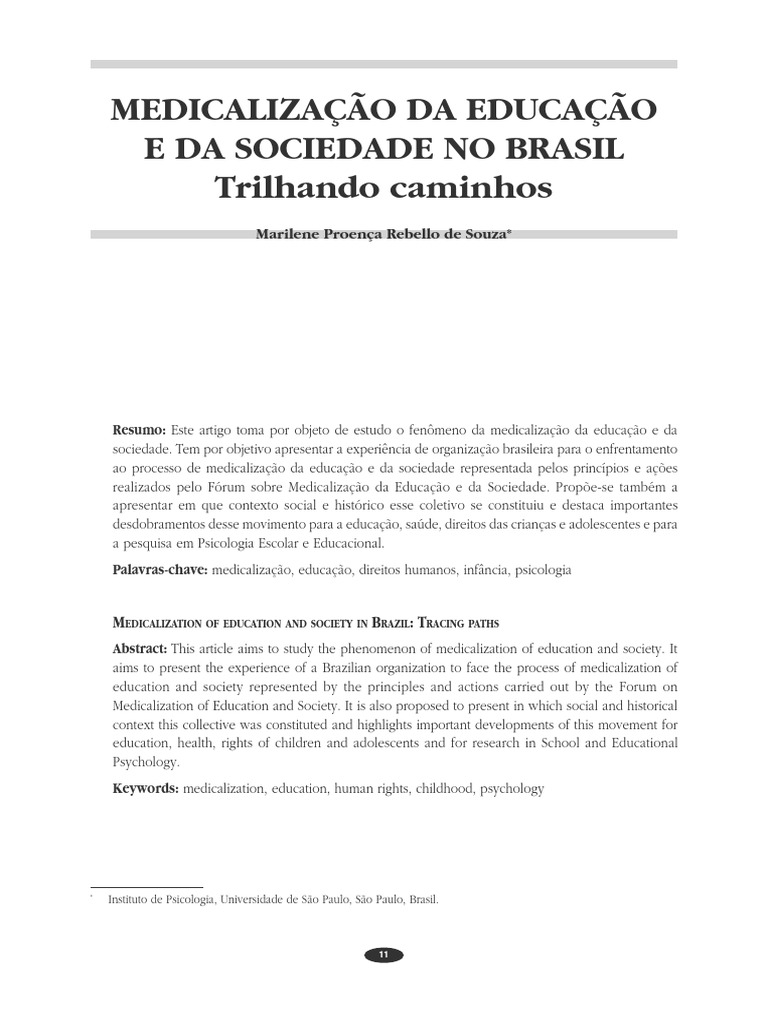 Medicalização da Educação e Sociedade no Brasil | PDF | Transtorno de ...
