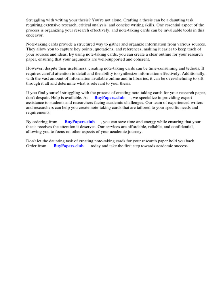 Note Taking Cards For Research Papers PDF Essays Information