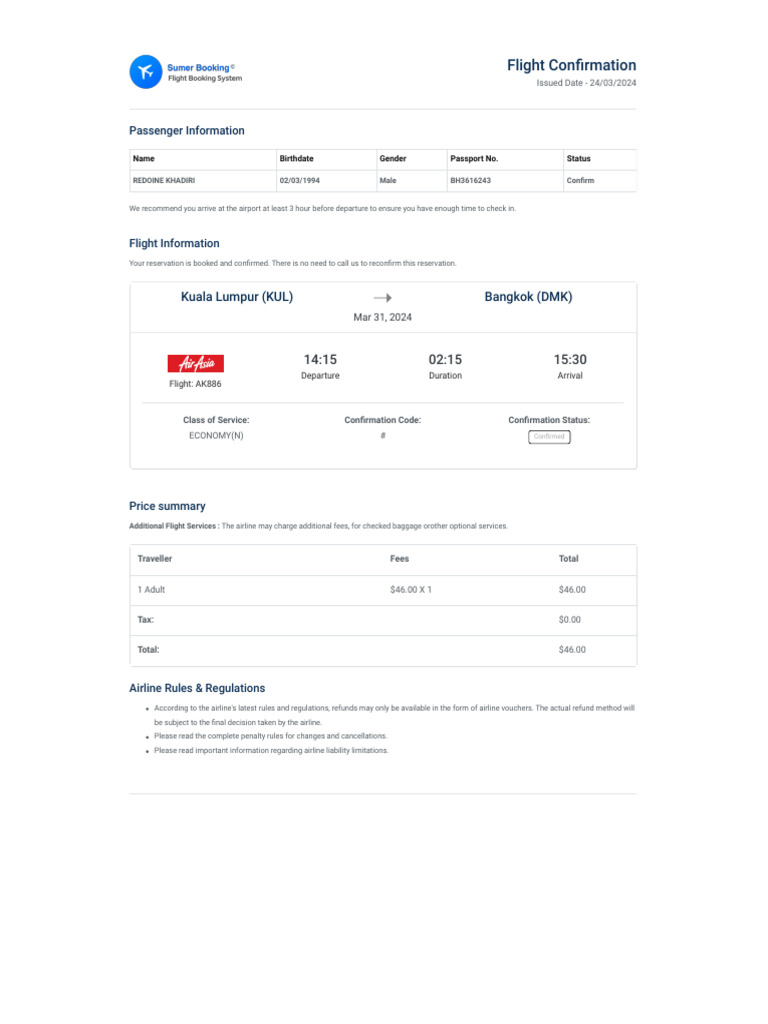 Flight Confirmation for Yahya Khadiri | PDF | Aviation