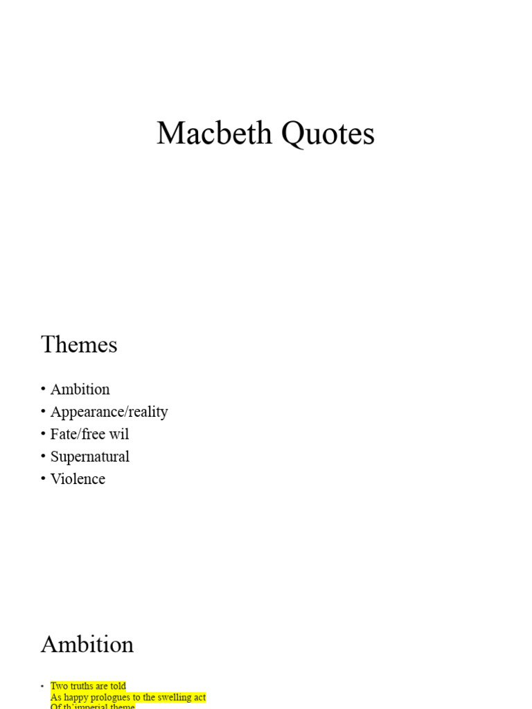 Key Themes and Quotes in Macbeth | PDF | Macbeth