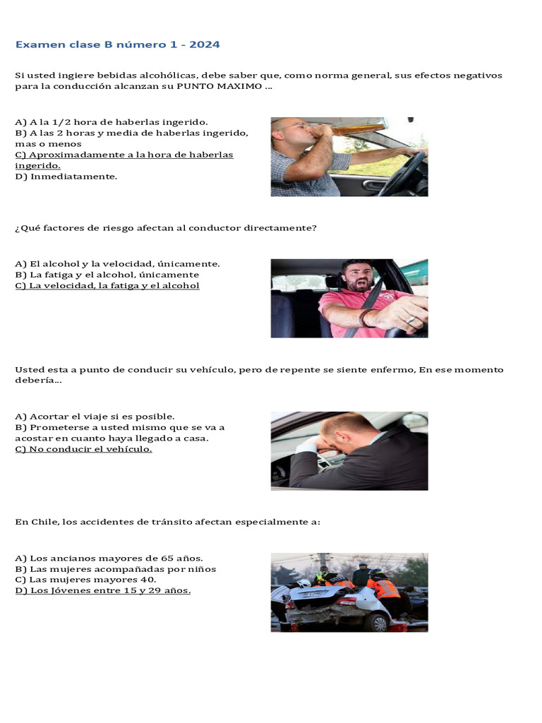 Examen - Clase-B - 1 2024 | Descargar gratis PDF | Neumático | Peatonal