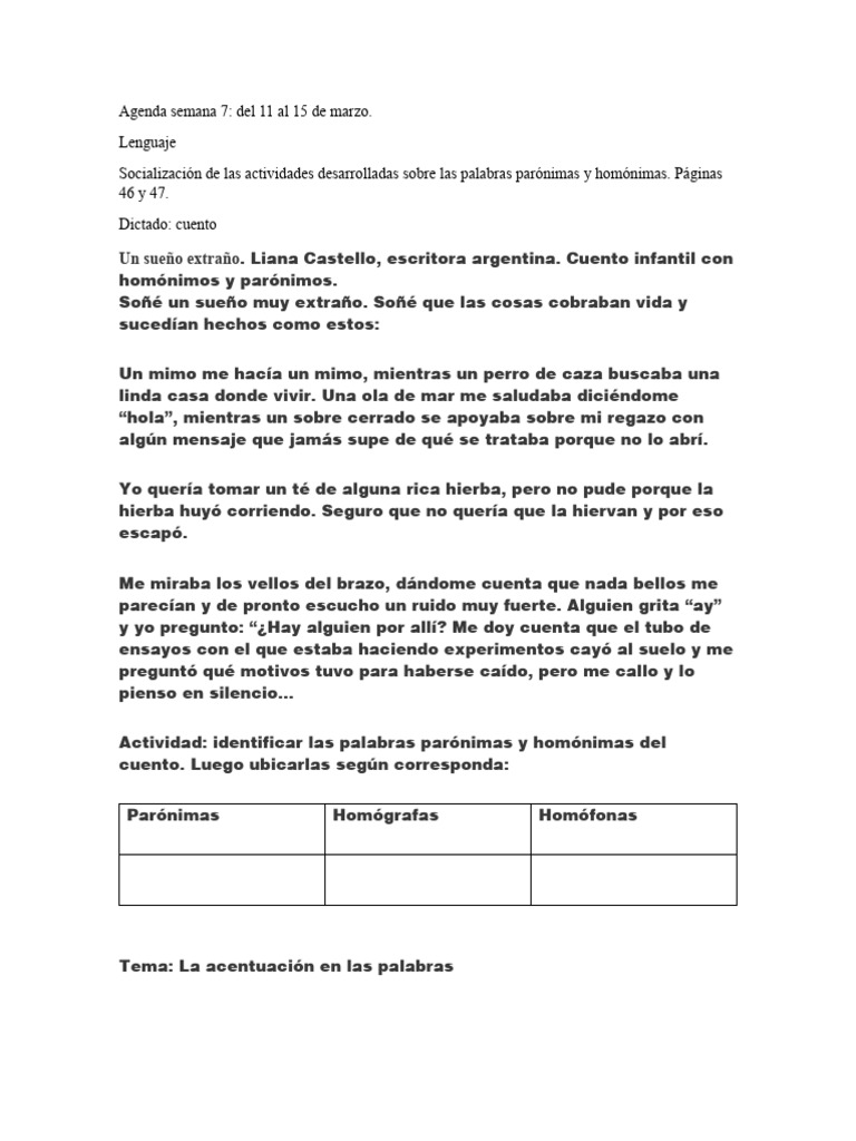 Actividades de Lenguaje: Semana 7 | PDF | Artes del Lenguaje y ...