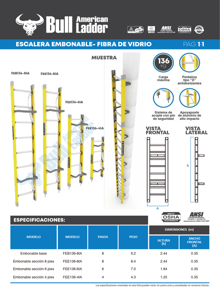 FT Bull Escalera Fibra Embonable 136KG | PDF | Vehículo de motor | Coche
