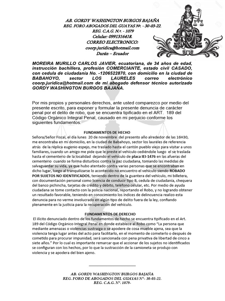 Denuncia de Robo Babahoyo | PDF | Robo | Justicia