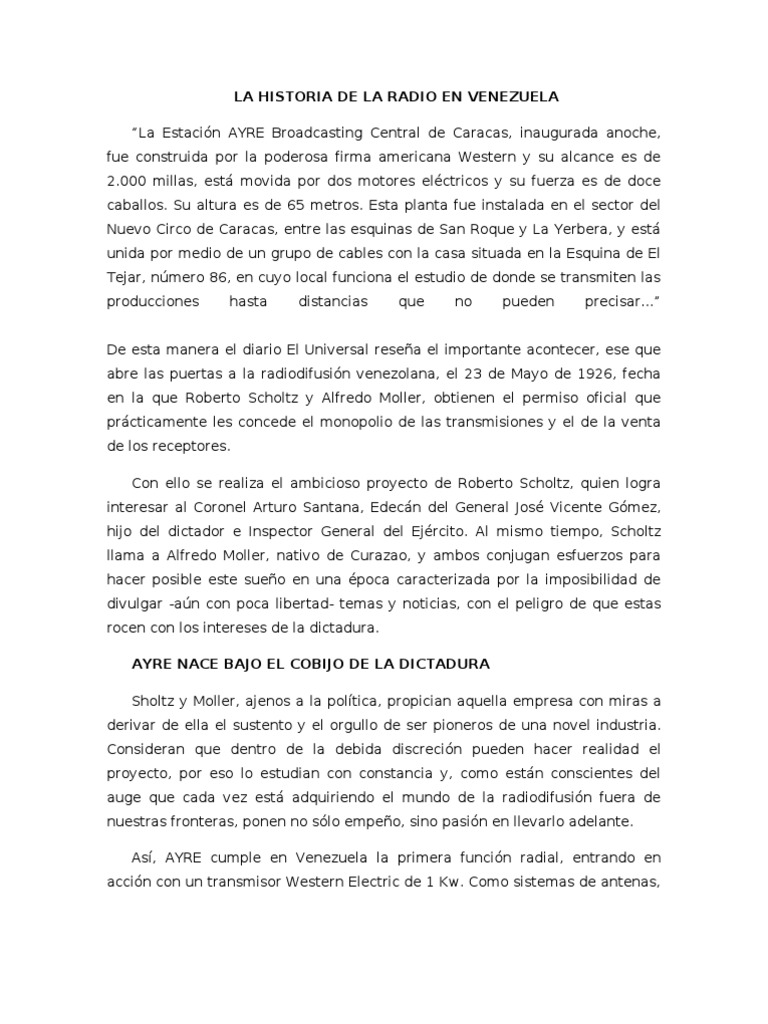 Historia de la Radio en Venezuela | PDF | Radio | Venezuela