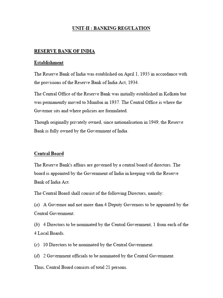Overview of Banking Regulation in India | PDF | Reserve Bank Of India ...