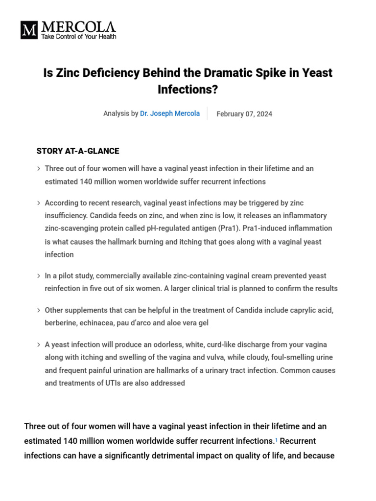 Zinc Deficiency Yeast Infections PDF PDF Urinary Tract Infection