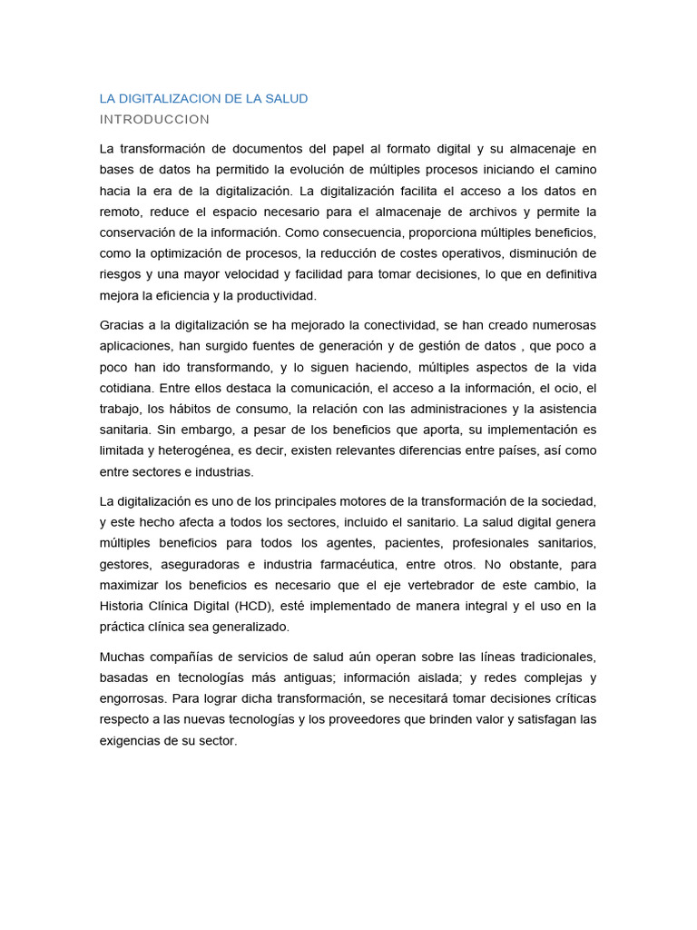 La Digitalizacion de La Salud | PDF | Tecnología de información y ...