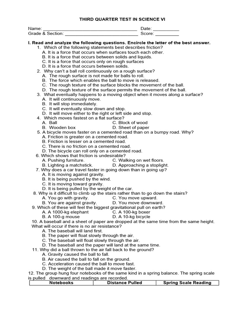 3rd Quarter Test in Science 6 | PDF | Machines | Lever