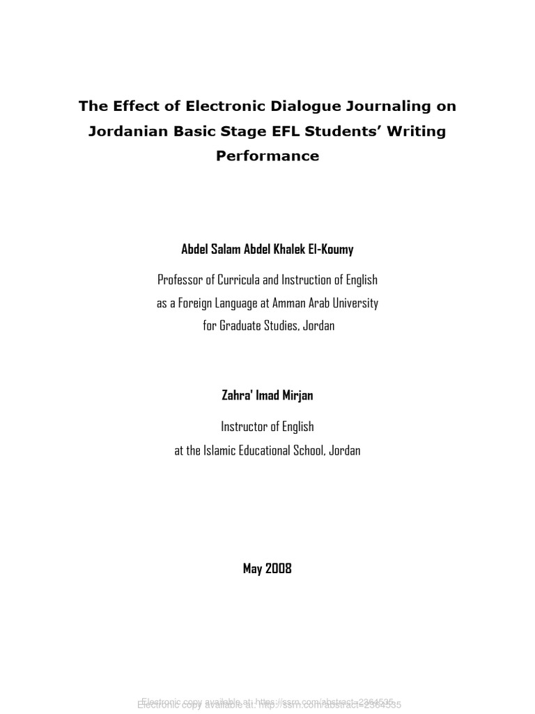 The Effect of Electronic Dialogue Journaling On Jordanian Basic Stage ...