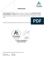 Certificado: MONJE HORMAZÁBAL, RUN 18082171-6, Figura Como Afiliado (O Beneficiario) Del FONDO NACIONAL DE SALUD