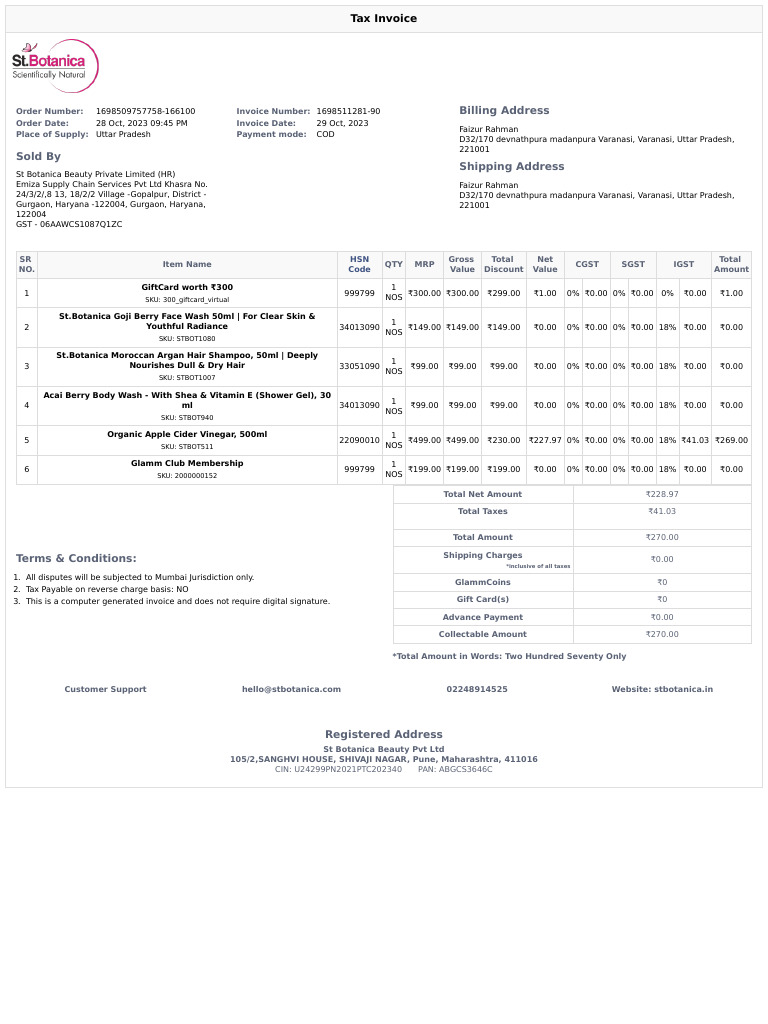 St Botanica Tax Invoice Oct 2023 | PDF | Government Finances | Taxes