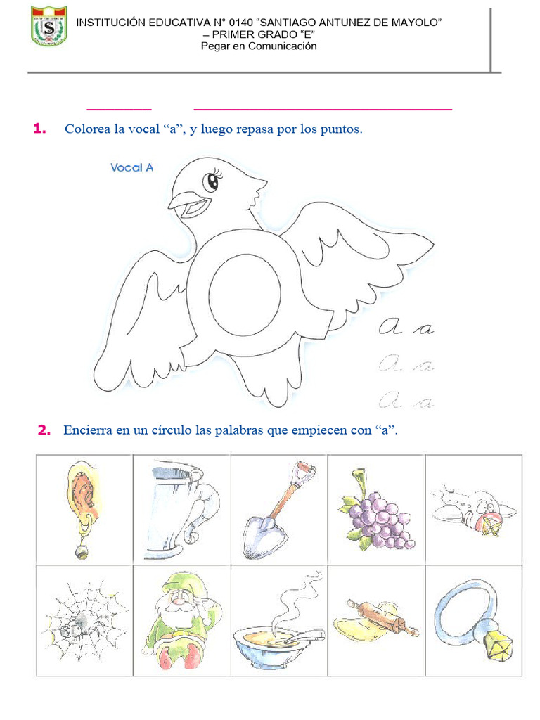 Actividades de Vocales para Primer Grado | PDF | Artes del Lenguaje y ...