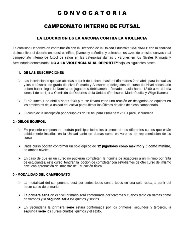 Comv. Futsal 2.023 | PDF | Deportes y actividades al aire libre