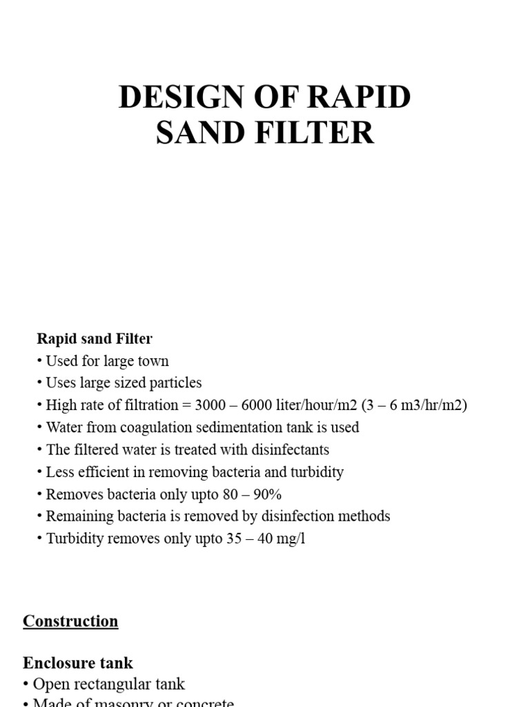 Design of Rapid Sand Filter PDF Filtration Environmental Engineering