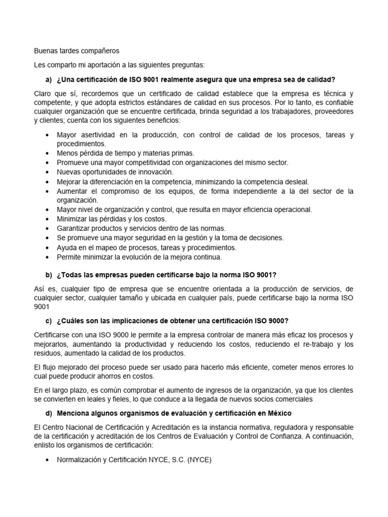 Beneficios y Certificación ISO 9001 | PDF | Calidad (comercial) | Iso 9000