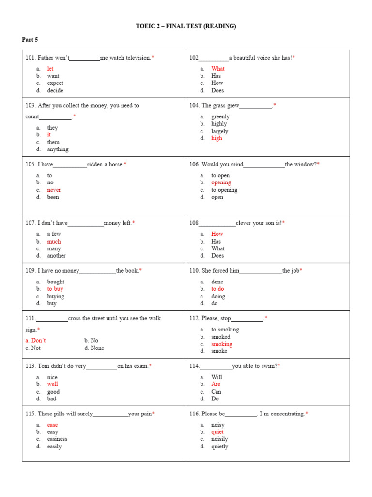 Toeic 2 Final Reading Test Pdf