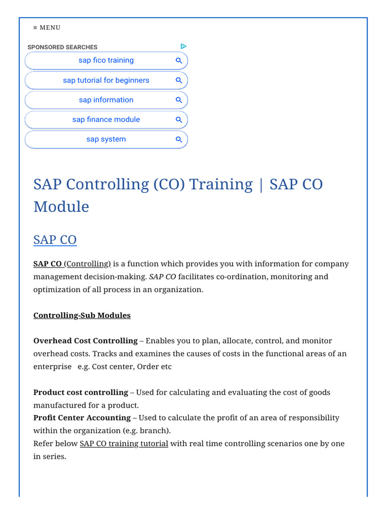 SAP Controlling (CO) Training SAP CO Module - SAP Training Tutorials ...