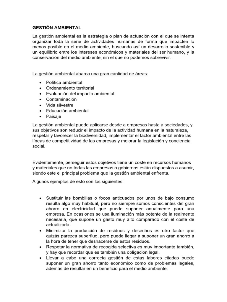 Gestión Ambiental | PDF | Evaluación de impacto ambiental | Entorno natural
