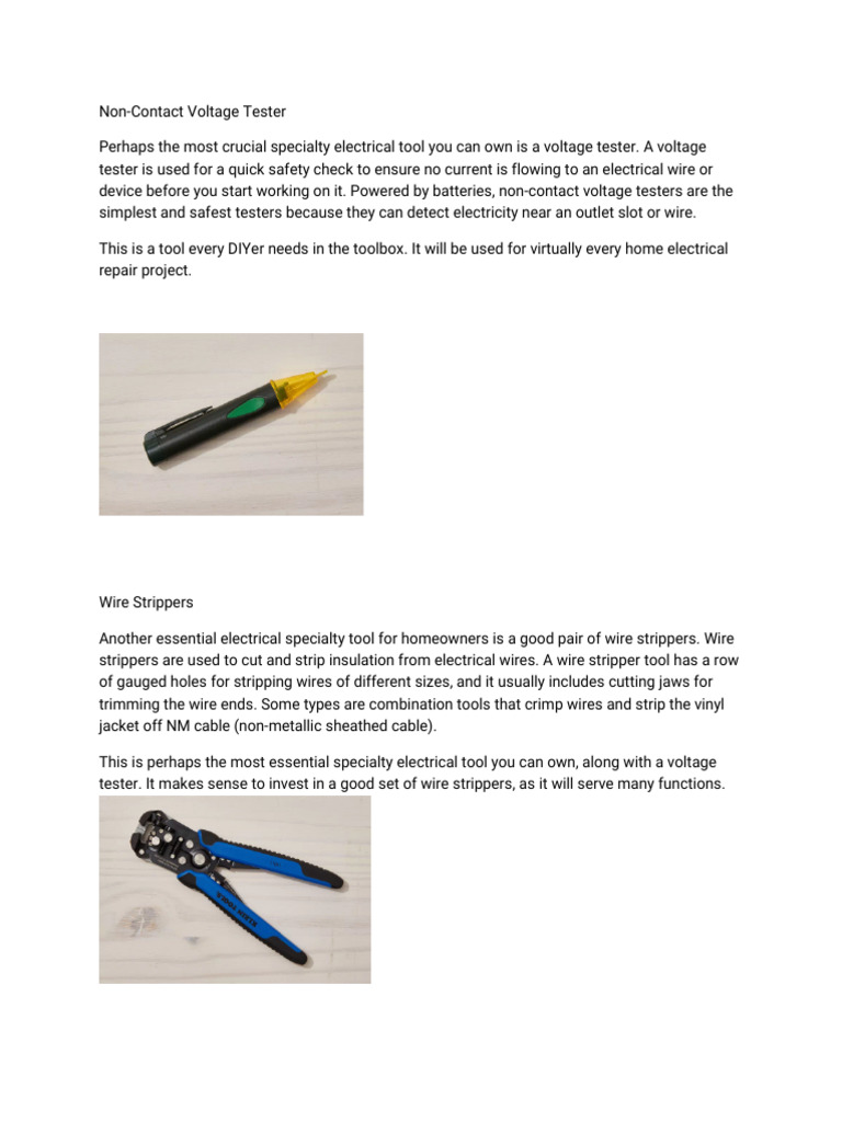 Different Electrical Tools and Uses | PDF | Electrical Wiring | Coaxial ...