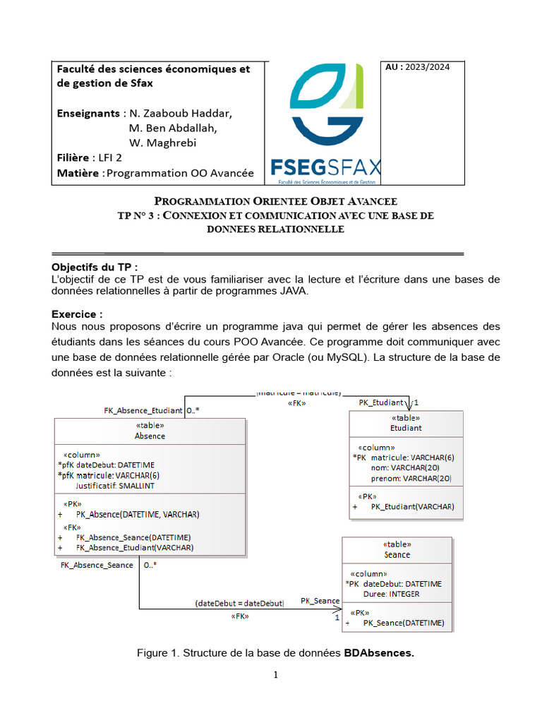 TP POO Avancée : Gestion des Absences | PDF | Bases de données | Java ...
