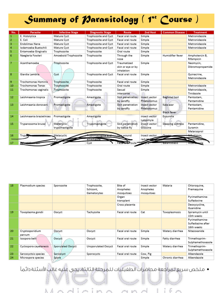 Parasitology Course Summary and Treatments | PDF | Parasitology ...