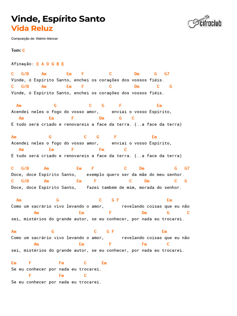 Vinde, Espírito Santo - Letra e Cifras | PDF