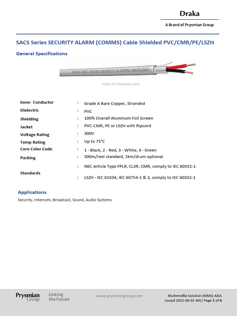 Draka Security Alarm Cable Overview | PDF | Electrical Engineering ...