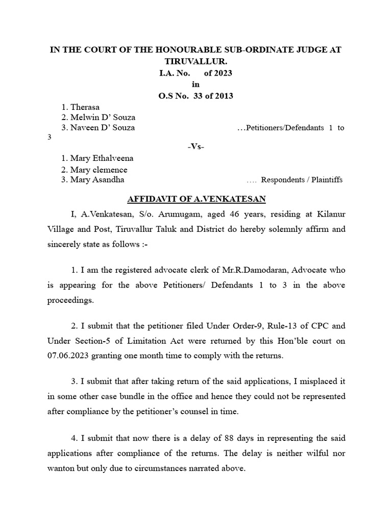 Petition Under Section 151 of CPC Delay in Representing PDF