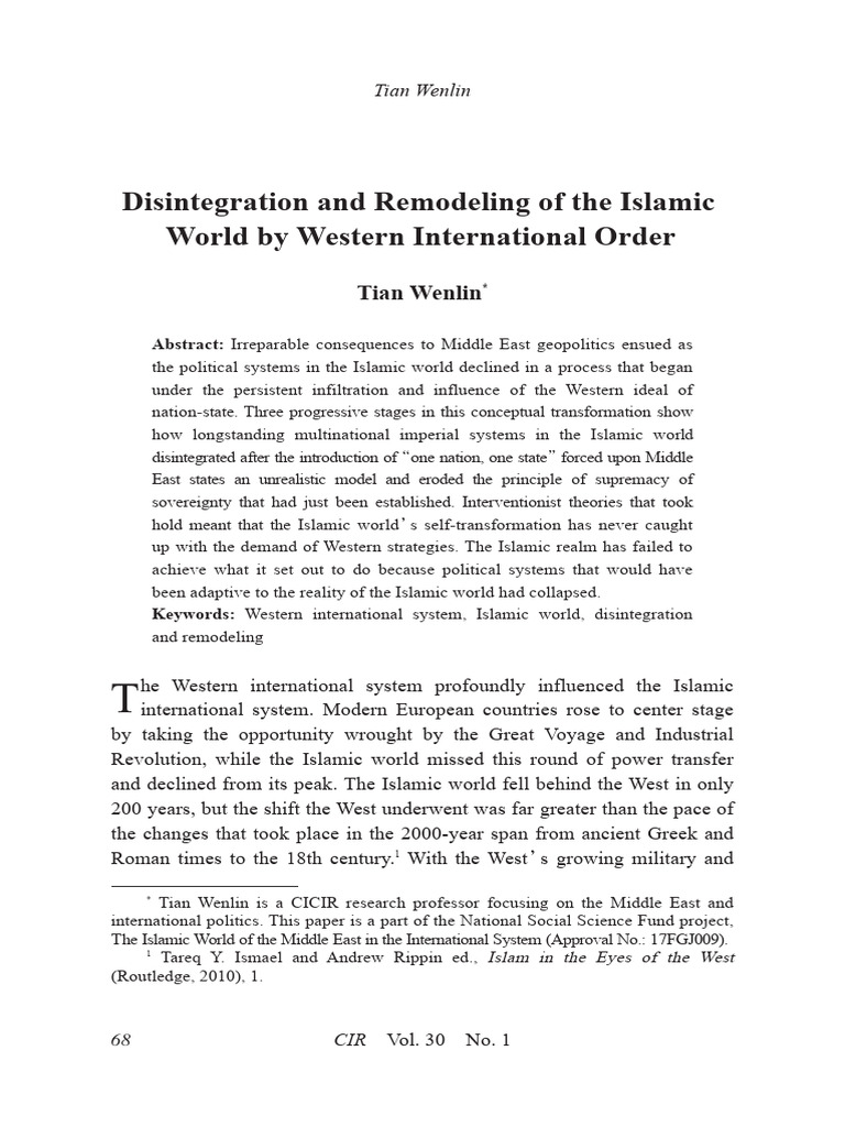 Disintegration and Remodeling of The Islamic World by Western ...