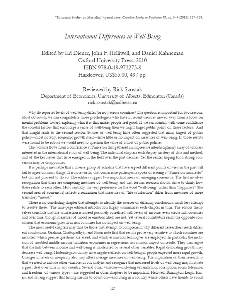 International Differences in Well-Being | PDF | Well Being | Economic ...