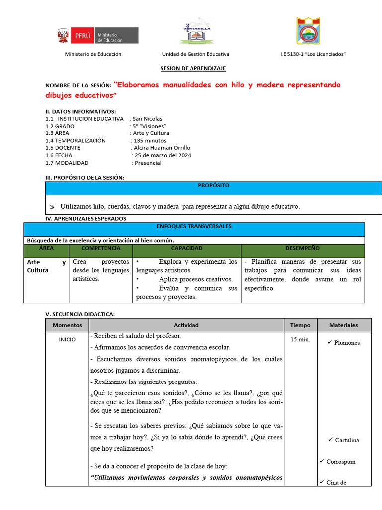 Sesion de Aprendizaje de Arte y Cultura | PDF | Evaluación ...