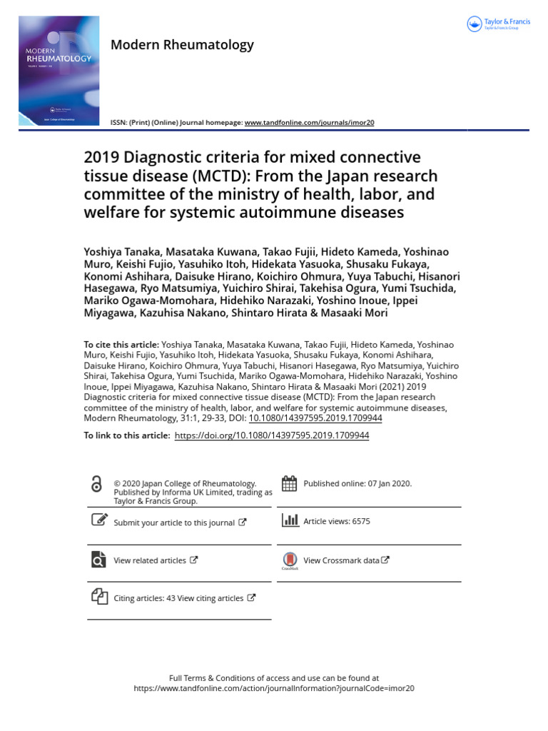 2019 Diagnostic Criteria For Mixed Connective Tissue Disease MCTD From