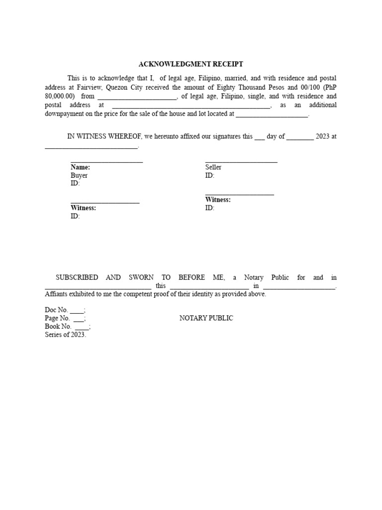 Acknowledgment Receipt for Downpayment | PDF