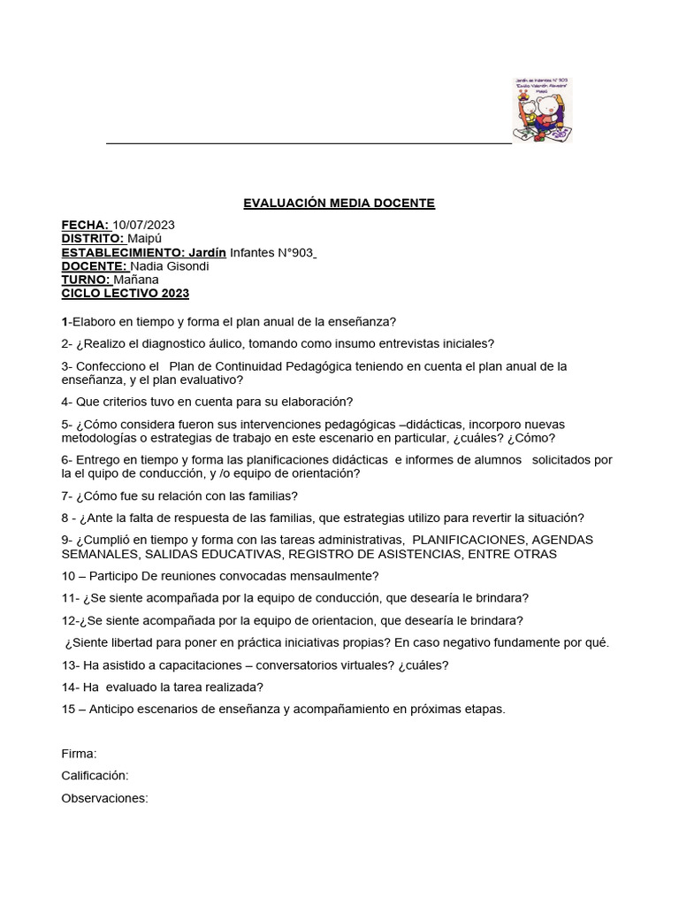 Evaluacion Media Docentes 2023 | PDF | Enseñando | Evaluación