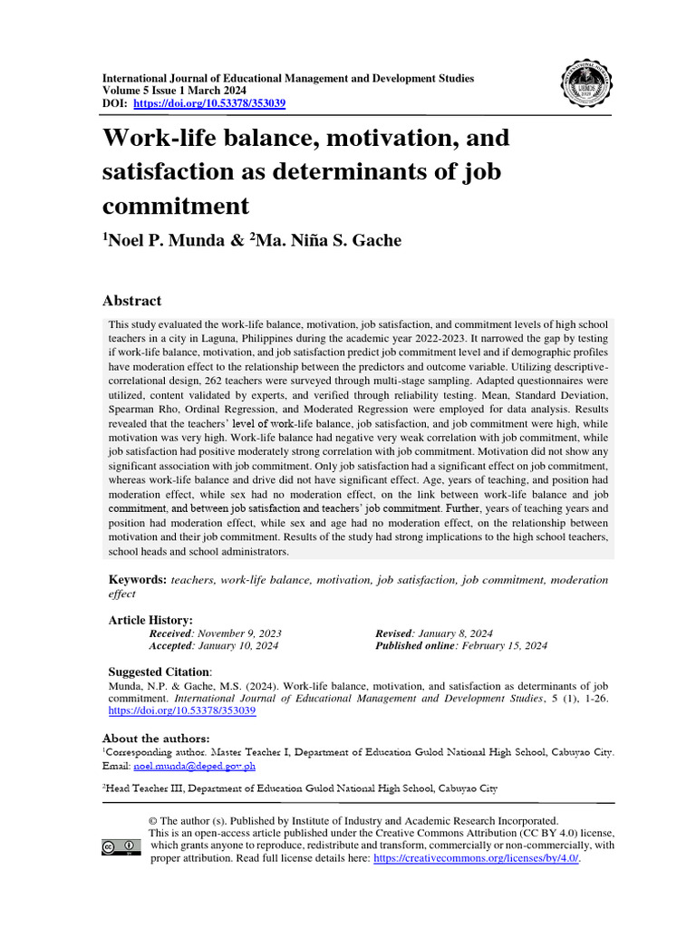 Work Life Balance Motivation and Satisfa-111990300-Print | PDF