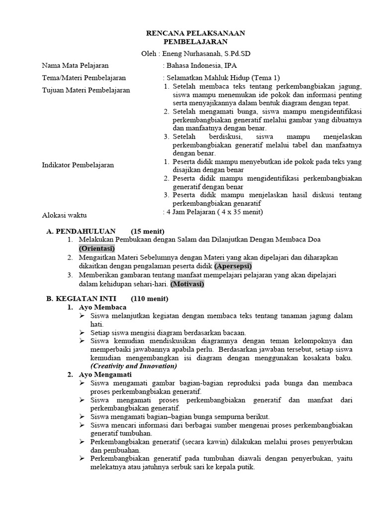 RPP CGP Bu Eneng | PDF | Karier & Perkembangan | Seni & Disiplin Bahasa