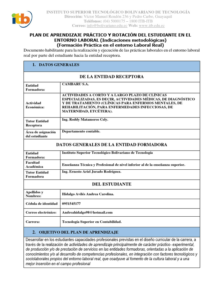 15 Plan de Aprendizaje Práctico y de Rotación Del Estudiante AP | PDF