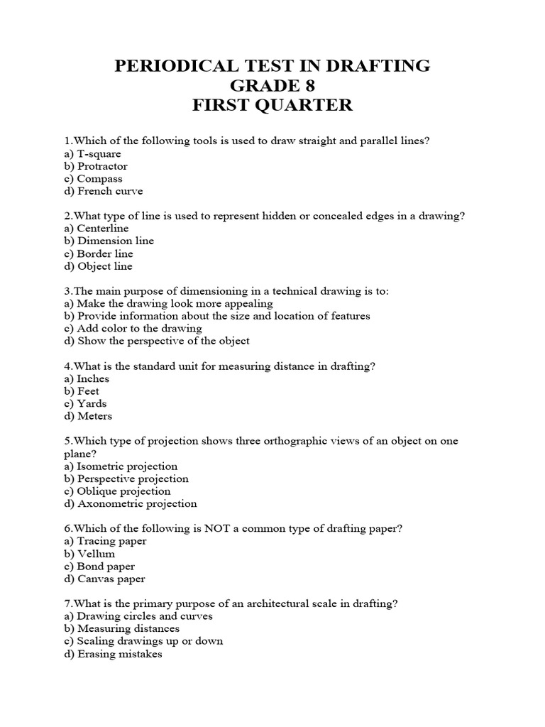 First Periodical Test in Drafting Grade 8 Answer Key | PDF | Technical ...