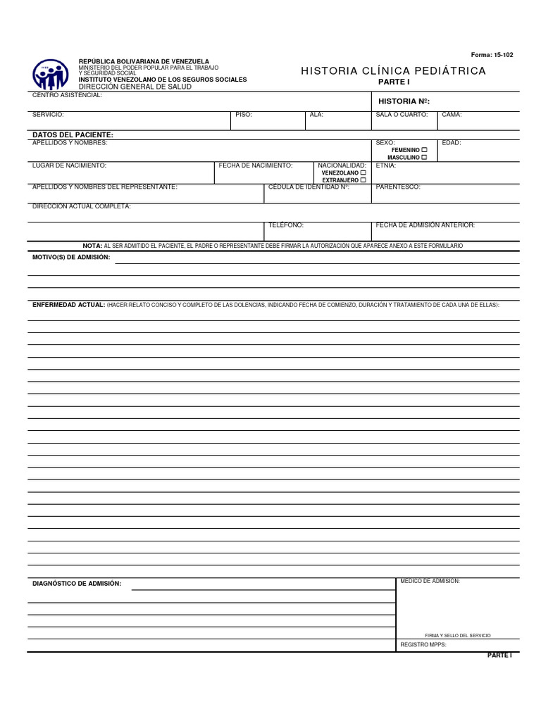 Historia Clinica Ped-Ivss Formato | Descargar gratis PDF | Historial ...
