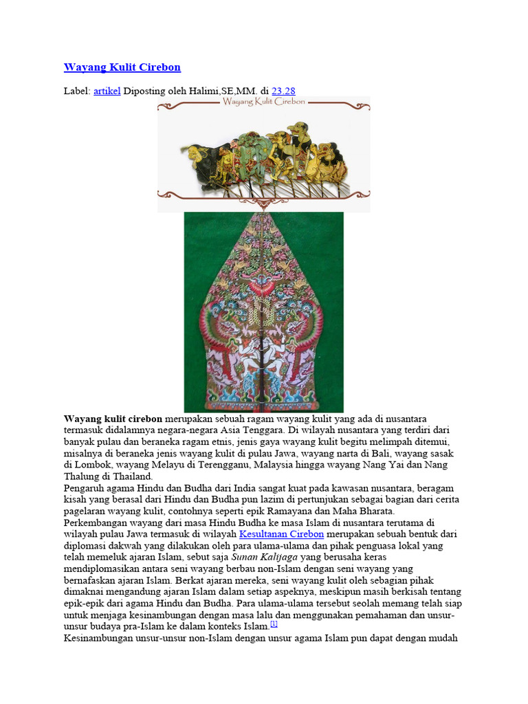 Wayang Kulit Gagrag, 15 Budaya Cirebon Diusulkan Jadi Warisan Nasional