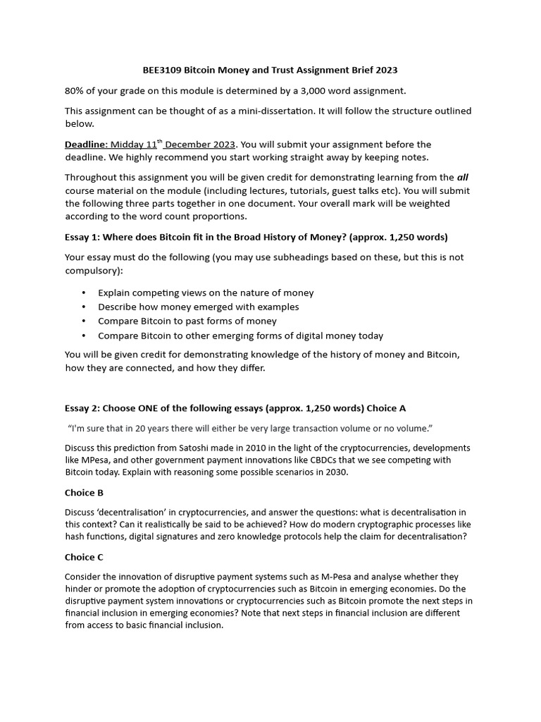 Bitcoin & Money: Student Assignment | PDF | Cryptocurrency | Bitcoin