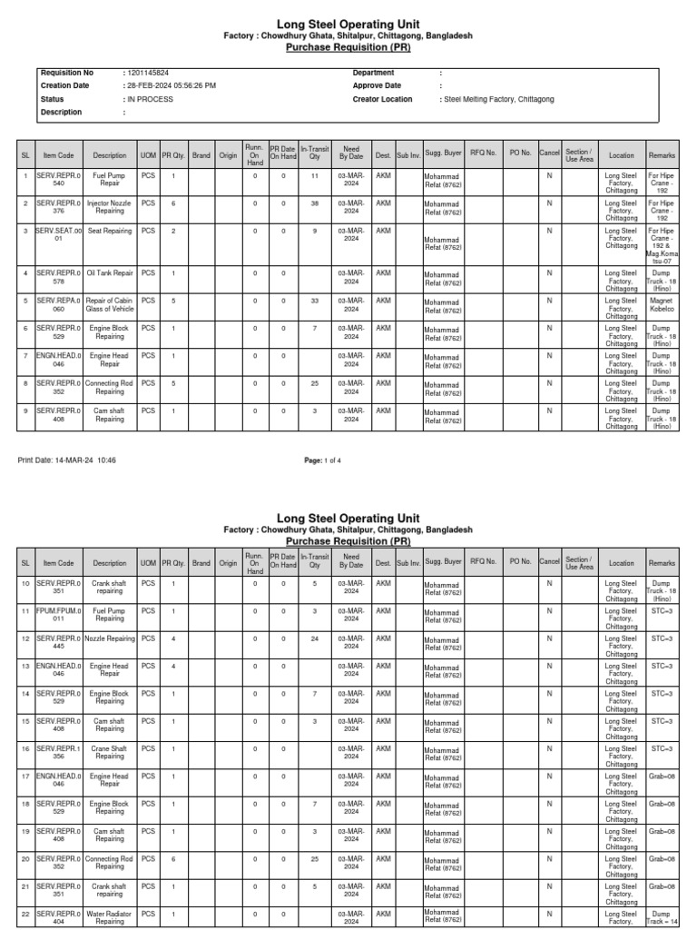 Long Steel Factory Purchase Requisition | PDF | Engines | Internal ...