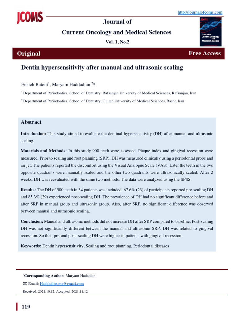 Dentin Hypersensitivity: Scaling Methods Comparison | PDF | Human Tooth ...