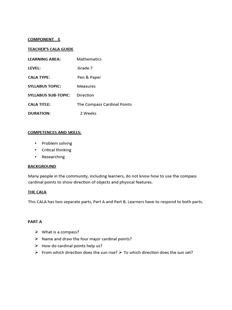 Grade 7 Math: Compass Cardinal Points Guide | PDF | Learning | Cognition