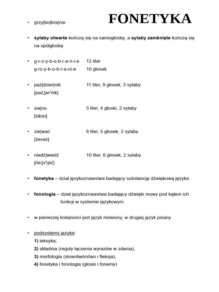 Test Z Fonetyki Klasa 8 Notatki Z Fonetyki Do Egzaminu | PDF