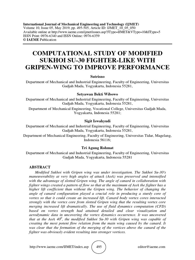 Sukhoi Su-30 Gripen Wing Performance Study | PDF | Vortices | Lift (Force)