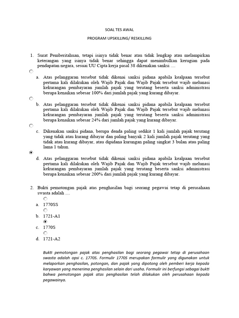 Soal Tes Awal Pajak dan Perpajakan | PDF | Hukum