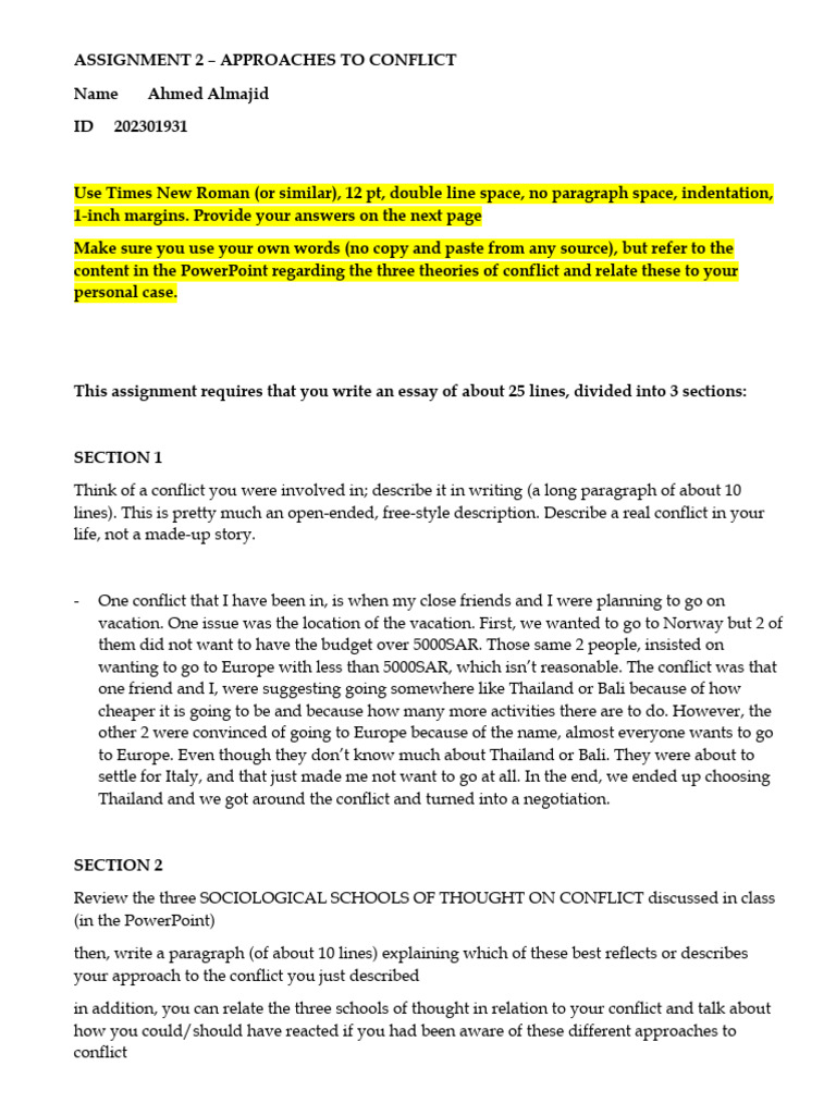 000 - ASSIGNMENT 2 - Approaches To Conflict | PDF | Thought
